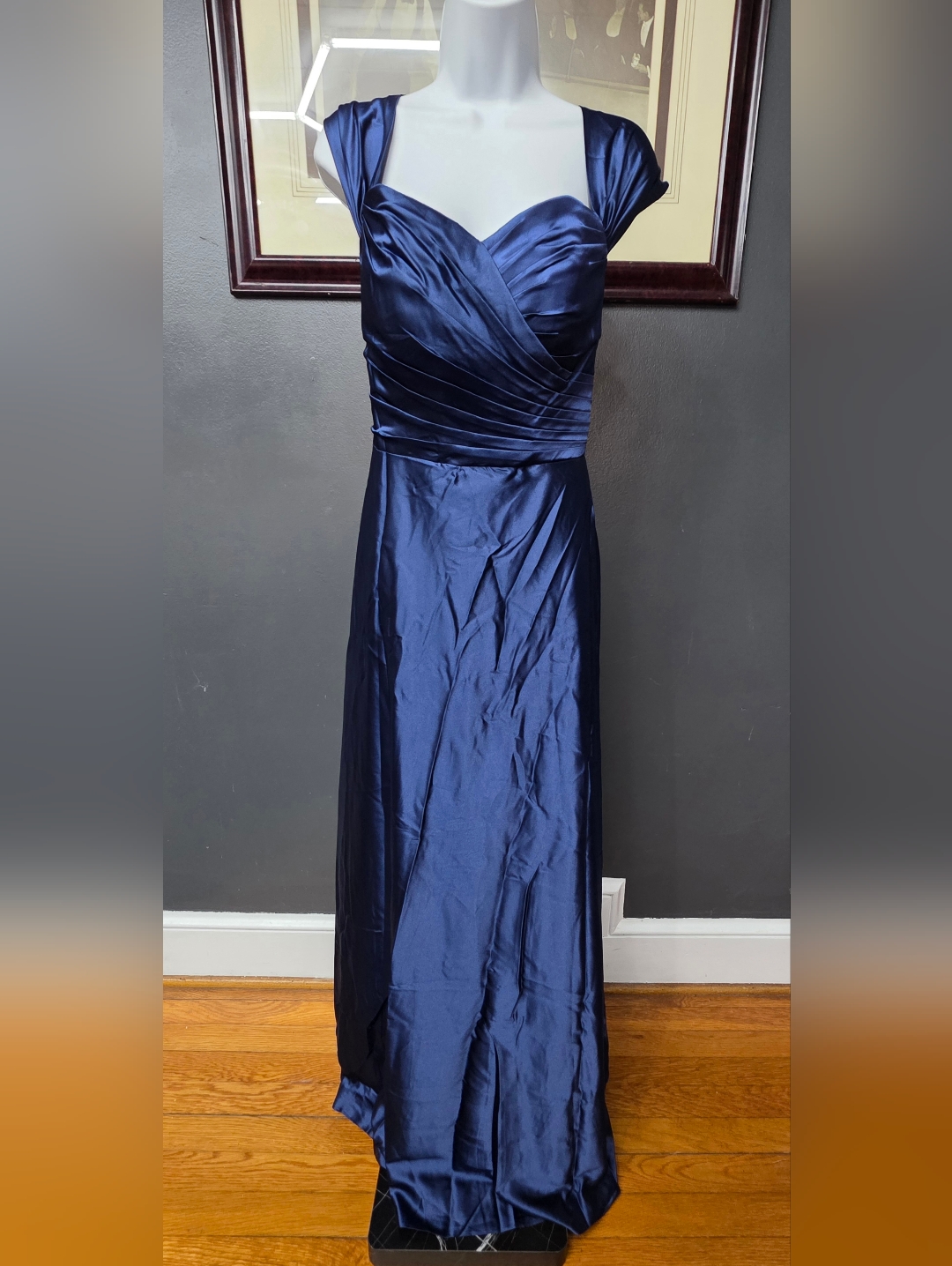 Elegant Navy Blue Satin Evening Dress